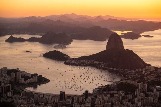 Beautiful sunrise view from Christ the Redeemer in Rio de Janeiro