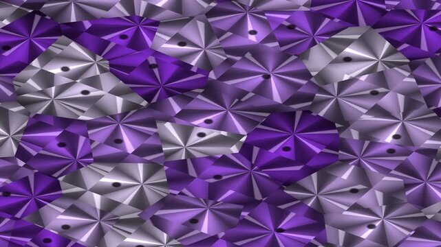Abstract purple and silver geometric pattern with radial designs, overlapping and textured