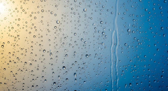 Water Day concept with raindrops on glass window surface with gradient background and natural light