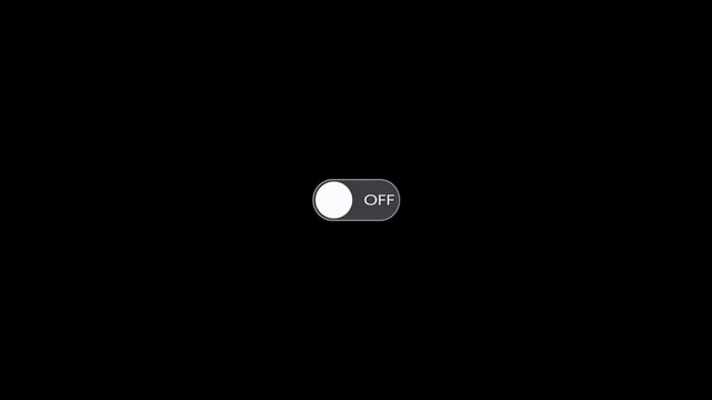 Animated switch that changes from off to on, on from off button with black background. Power digital button. Turning on-off animation technology concept with alpha channel