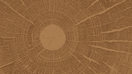 Cross-section of a tree trunk, annual growth rings pattern vector illustration
