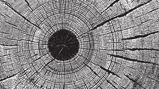 Cross-section of a tree trunk, annual growth rings pattern vector illustration