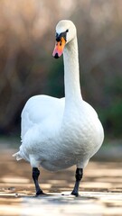 Elegant Mute Swan Standing Tall in Natural Habitat.