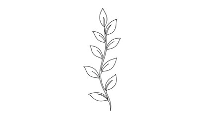 Elegant line drawing of a vertical leafy branch with multiple leaves represents minimalist botanical art for nature-themed projects.