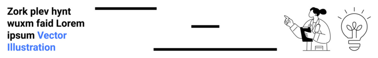 Obraz premium Education, creative solutions, innovation, business presentations, knowledge sharing, progress. A woman presenting a concept with a lightbulb. Education and innovation concept