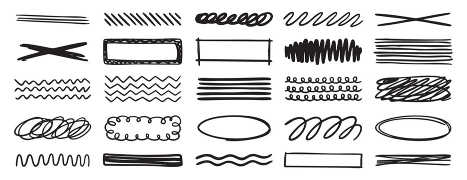 Hand drawn swirl set. Abstract doodle line collection. Scribble stroke elements for creative design