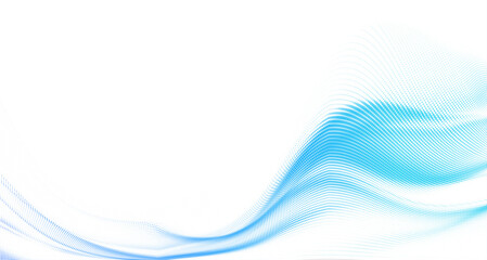 透明感のあるブルーのラインがやわらかく重なり合い流線形を描く抽象ウェーブ背景、空気感と光のグラデーションで表現したクリーンで先進的なテクノロジーイメージのアブストラクトデザイン素材 © 桜 花見