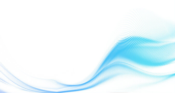 透明感のあるブルーのラインがやわらかく重なり合い流線形を描く抽象ウェーブ背景、空気感と光のグラデーションで表現したクリーンで先進的なテクノロジーイメージのアブストラクトデザイン素材