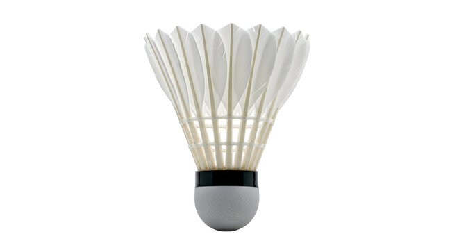 White badminton shuttlecock with black base on black background