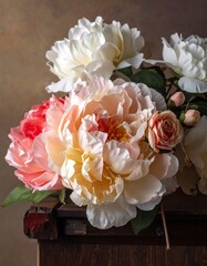 Elegant Peonies in Full Bloom - A Floral Still Life.