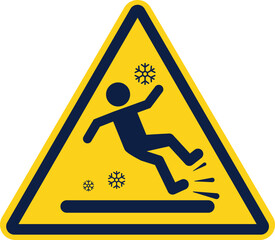 Ice slippery sign. Ice slip hazard warning. Caution sign for slippery snow and icy surface symbol. flat style.