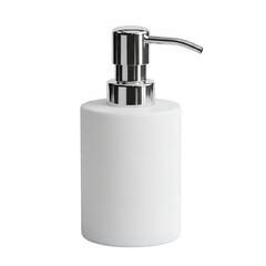 Obraz premium A white soap dispenser with a silver pump isolated on transparent background