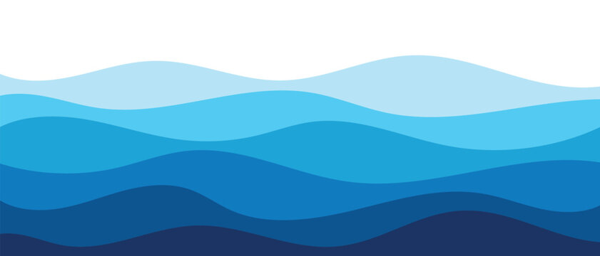 Blue water wave sea line pattern background. Seamless sea waves pattern. Blue ocean wave layers vector illustration.