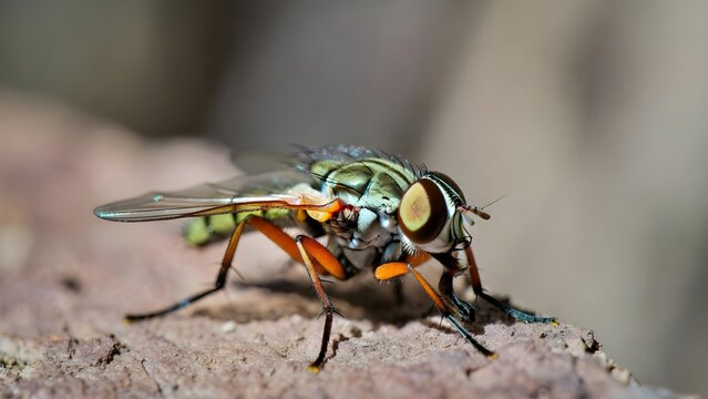 Close-up of robber fly on stone surface