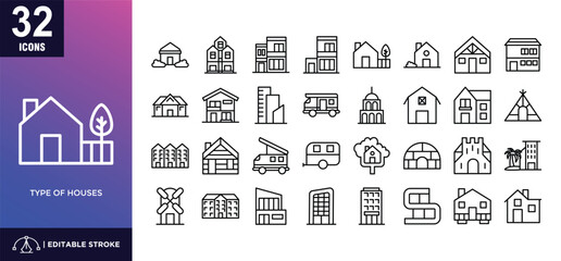 Type of houses lineal icon set