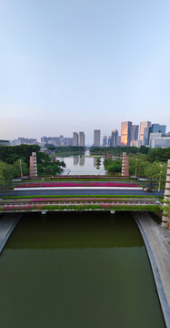 Aerial photography of Kuixing Pavilion in Qiandeng Lake Park, Nanhai District, Foshan City