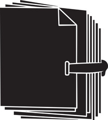 Document stack vector illustration showing black paper sheets with binder clip silhouette