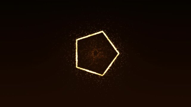 Glowing pentagon emits sparks against dark abstract background