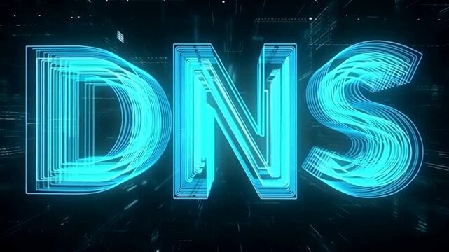 Dynamic dns text animation with futuristic digital glitch effects