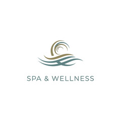 Naklejka premium Serene Spa and Wellness Center Illustration Featuring Waves and Swirls