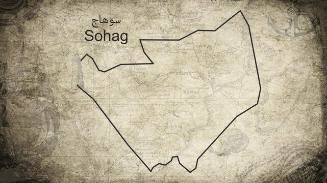 Sohag Governorate Egypt map drawn on a cartography background sheet of paper