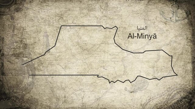 Minya Governorate Egypt map drawn on a cartography background sheet of paper