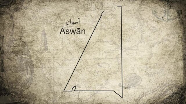 Aswan Governorate Egypt map drawn on a cartography background sheet of paper