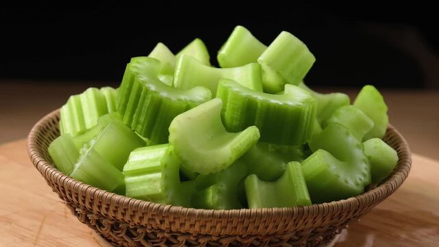 Chopped green celery in a small basket