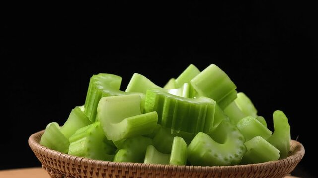Chopped green celery in a small basket