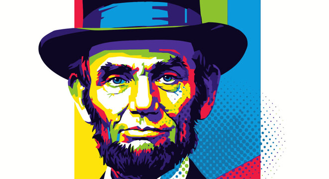 Abraham Lincoln Pop Art Portrait Illustration.