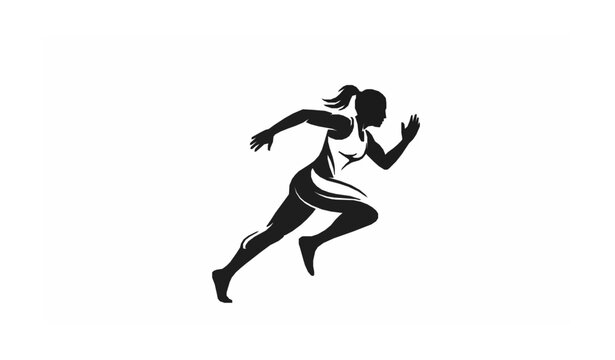 Dynamic woman sprinting logo design vector silhouette isolated on white background