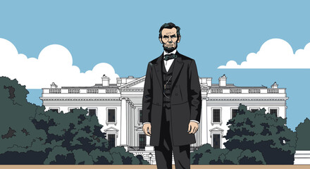 Abraham Lincoln Standing in Formal Attire Illustration.