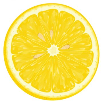 Vibrant Yellow Lemon Slice with Seeds on White Background Detailed Citrus Fruit