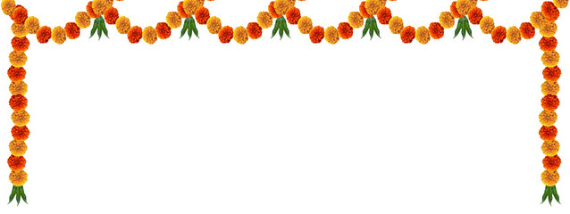Marigold flowers with mango leaves hindu festive design element © deepak