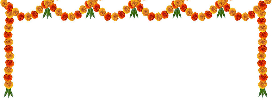 Marigold flowers with mango leaves hindu festive design element