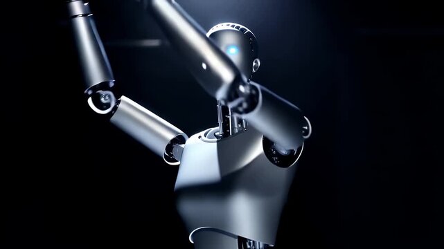 Humanoid Robot Ballerina Dancing Elegantly in Spotlight on Dark Stage