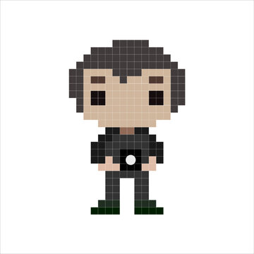 Vector pixel objects. Сolored boy in pixel game objects. Textures for 8-bit games. Stranger boy. Vector illustration EPS 10.