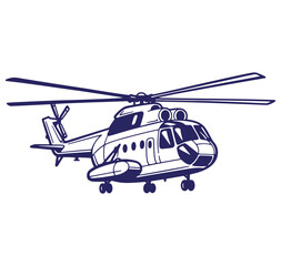 Vector illustration of a detailed outline of a military transport helicopter