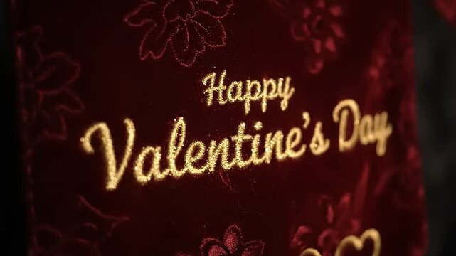 Happy Valentines Day Elegant Golden Text with Floral Decorations.