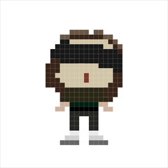 Fototapeta premium Vector pixel objects. Сolored boy in pixel game objects. Textures for 8-bit games. Stranger boy. Vector illustration EPS 10.