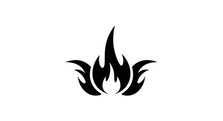 Stylized black flame graphic against a plain white background resembling a tribal design high quality professional