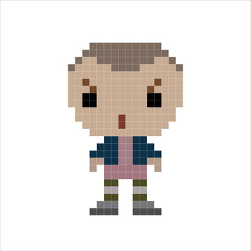 Vector pixel objects. Сolored boy in pixel game objects. Textures for 8-bit games. Stranger boy. Vector illustration EPS 10.