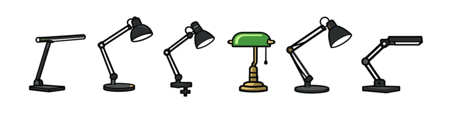 Collection of diverse desk lamps, showcasing various styles and functionalities for modern workspaces