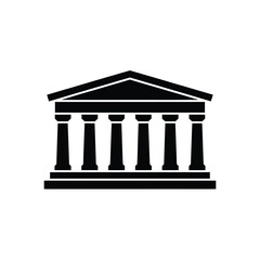 Simple black silhouette of a classical building with columns