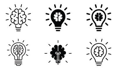 Brain in light bulb icon set. Creative, generating idea, solution , knowledge, lamp stock vector. idea and creativity vector collection. Creative idea and innovation light bulb icon. vector eps file  © Jayanto