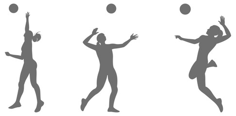 Volleyball player action silhouette set