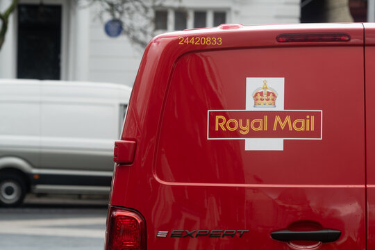 Royal Mail delivery van parked on a residential street in London, United Kingdom