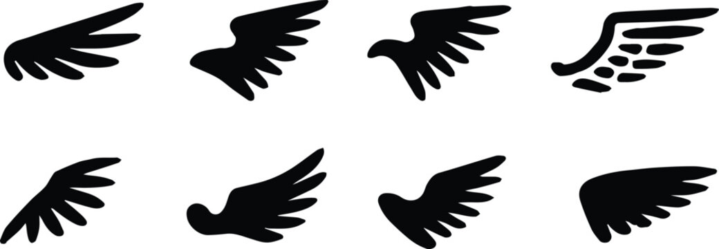 wing icon collection vector silhouettes bird feather shapes pack
