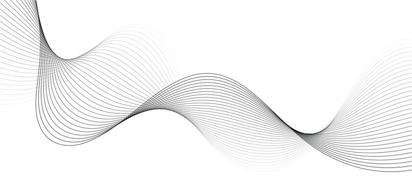 Abstract wave element for design. Twisted curve lines with blend effect. Curved wavy line, smooth stripe. Digital frequency track equaliser. Vector illustration.
