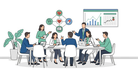 Business meeting with diverse team discussing strategy.